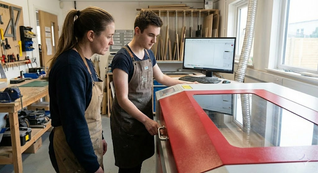 Student using laser cutter